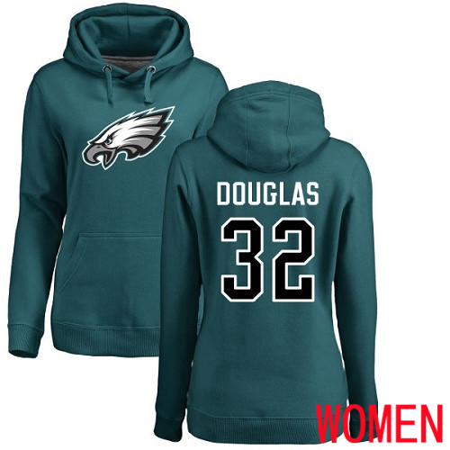 Women Philadelphia Eagles #32 Rasul Douglas Green Name and Number Logo NFL Pullover Hoodie Sweatshirts